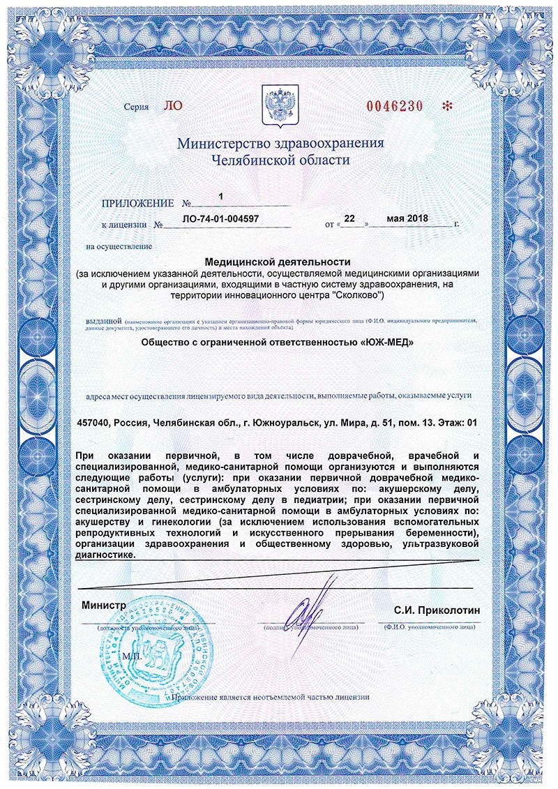 Приложение к лицензии